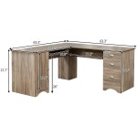 Winwee L-Shaped Desk with Letter-Size Drawer & Computer Host Cabinet L: 63.3" x W: 63.3" x H: 27.7" with Storage and Shelf Study Writing Desk for Home