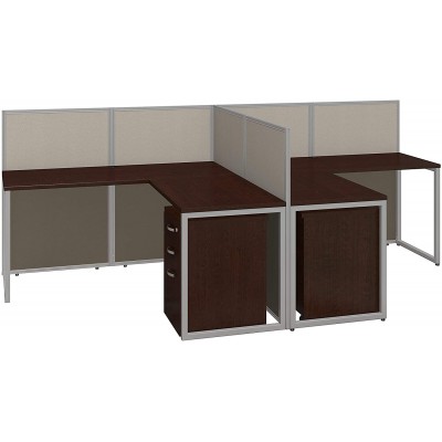 Bush Business Furniture Easy Office 2 Person L Shaped Cubicle Desk with Drawers 60W x 45H Mocha Cherry Satin