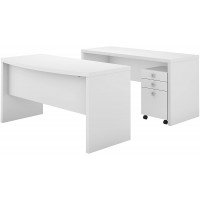 Bush Business Furniture Office by Kathy Ireland Echo Bow Front Desk and Credenza with Mobile File Cabinet Pure White