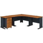 Bush Business Furniture Series A 84W x 84D Corner Desk with Mobile File Cabinet in Natural Cherry and Slate