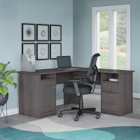 Bush Furniture CAB039HRG Cabot 60W L Desk with Chair Heather Gray