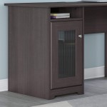 Bush Furniture Cabot 60W L Shaped Computer Desk with Mid Back Leather Box Chair in Heather Gray