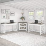 Bush Furniture Key West 2 Person Desk Set with Lateral File Cabinet in Pure White and Shiplap Gray