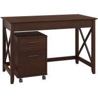 Bush Furniture Key West 48W Writing Desk with 2 Drawer Mobile File Cabinet in Bing Cherry