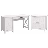Bush Furniture Key West Computer Desk with Storage and 2 Drawer Lateral File Cabinet 54W Pure White Oak