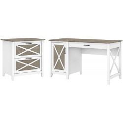 Bush Furniture Key West Computer Desk with Storage and 2 Drawer Lateral File Cabinet 54W Pure White and Shiplap Gray