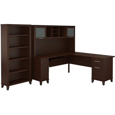 Bush Furniture Somerset 72W L Shaped Desk with Hutch and 5 Shelf Bookcase