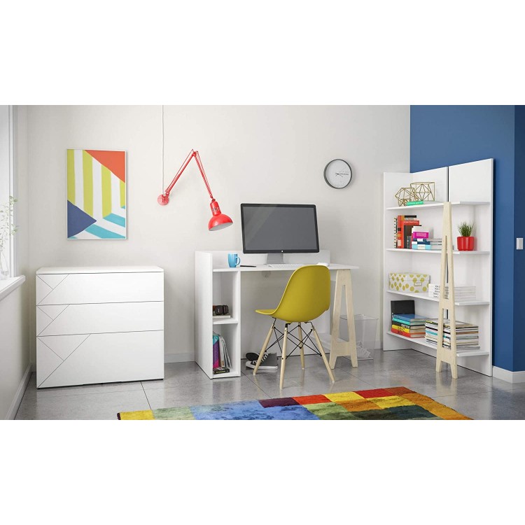 Nexera Atypik 3 Piece Home Office Set White and Birch Plywood