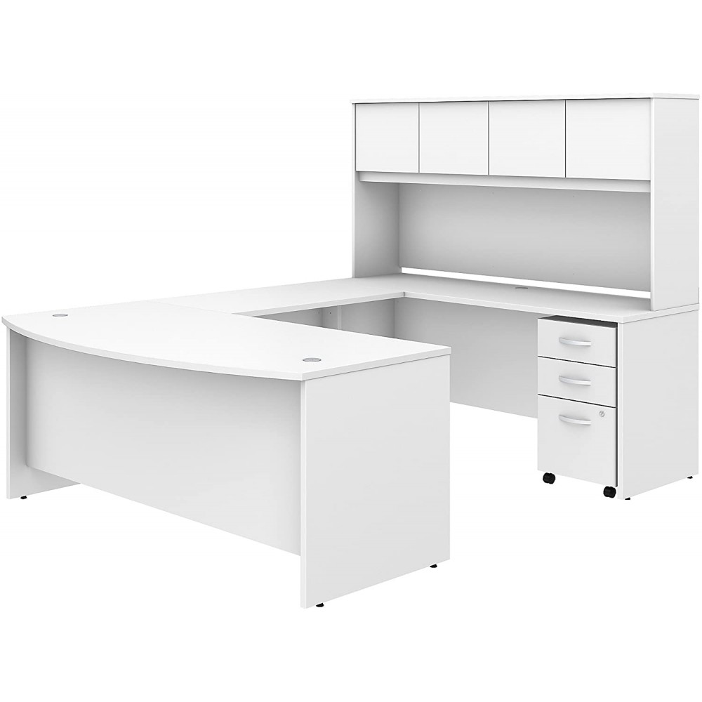 Studio C 72W x 36D U Shaped Desk with Hutch and Mobile File Cabinet in White