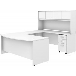 Studio C 72W x 36D U Shaped Desk with Hutch and Mobile File Cabinet in White