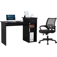 Yaheetech Home Office Modern Desk and Chair Set Computer Desk w Drawer & Shelves with Ergonomic Mesh Height Adjustable Office Chair