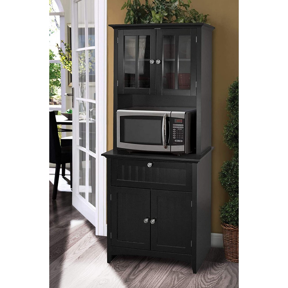 OS Home and Office Framed Glass Doors and Drawer in Black kitchen buffet with hutch