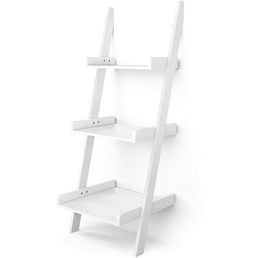 3 Tier Bookcase Leaning Rack Wall Ladder Book Shelf Storage Display White Institu Ladder Shelf Decorative Ladder Decorative Shelves