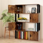 4 Tier Industrial Bookcase with 4 Storage Cabinet Freestanding Bookshelf Vintage Wood Book Shelves with 4 Cube Modern Display Rack Shelf for Living Room Bedroom Home Office Rustic Brown