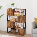 4 Tier Industrial Bookcase with 4 Storage Cabinet Freestanding Bookshelf Vintage Wood Book Shelves with 4 Cube Modern Display Rack Shelf for Living Room Bedroom Home Office Rustic Brown