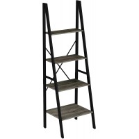 4-Tier Ladder Bookshelf – Open Industrial Style Etagere Wooden Shelving – Freestanding Bookcase for Home or Office by Lavish Home Gray Woodgrain