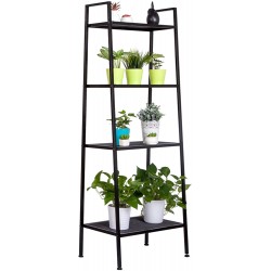 4-Tier Metal Ladder Shelf,Multifunctional Bookshelf Stand Rack Organizer Bookrack Storage Shelves for Plant Flower Books,Living Room Kitchen Office Black