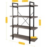 45MinST 4-Tier Vintage Industrial Style Bookcase Metal and Wood Bookshelf Furniture for Collection Gray Oak 3 4 5 Tier  4-Tier