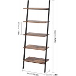 5-Tier Industrial Ladder Shelf Leaning Shelf Storage Rack with Metal Frame Sloping Bookshelf Plant Flower Stand Organizer for Living Room Kitchen Office Rustic Brown