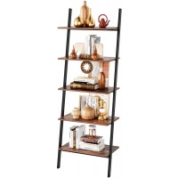 5-Tier Industrial Ladder Shelf Leaning Shelf Storage Rack with Metal Frame Sloping Bookshelf Plant Flower Stand Organizer for Living Room Kitchen Office Rustic Brown