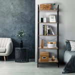 5 Tier Ladder Bookshelf Industrial Ladder Shelf Narrow Leaning Bookcase with Wood Look for Living Room Bedroom Home Office Balconyv Grey Oak and Black