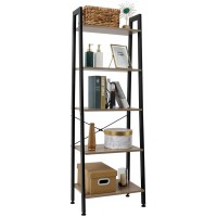 5 Tier Ladder Bookshelf Industrial Ladder Shelf Narrow Leaning Bookcase with Wood Look for Living Room Bedroom Home Office Balconyv Grey Oak and Black