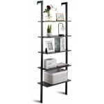 5-Tier Ladder Shelf Wood Wall Mounted Bookshelf with Metal Frame Display Shelf Institu Ladder Shelf Decorative Ladder Decorative Shelves