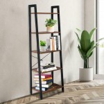 5-Tier Wood Ladder Bookshelf Organizer Storage Shelving with Metal Frame BlowN Ladder Shelf Decorative Ladder Decorative Shelves