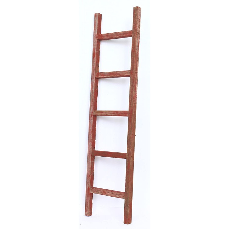 BarnwoodUSA Rustic Farmhouse Decorative Ladder Our 5 ft Ladder can be Mounted Horizontally or Vertically and is Crafted from 100% Recycled and Reclaimed Wood | No Assembly Required | Red