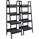 Best Choice Products Set of 2 4-Shelf Modern Open Wooden Ladder Bookcase Storage Display Organizer Decor with Metal Framing Black