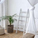 Blanket Ladder 5 ft. Premium Wood Rustic Decorative Quilt Ladder. White Vintage Wooden Decor. Blankets Holder Rack White on Brown