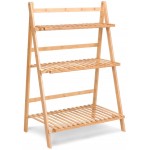 Casart Bamboo Ladder Stand Shelf Foldable Multifunctional Flower Display Rack 3-Tier Storage Rack for Home and Office