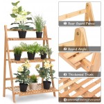 Casart Bamboo Ladder Stand Shelf Foldable Multifunctional Flower Display Rack 3-Tier Storage Rack for Home and Office