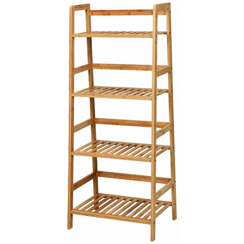 Cenis 4-Tier Bamboo Ladder Shelf Plant Display Stand Rack Bookshelf Shelf Wall Shelves Book Shelf Bathroom Shelves Book Shelves Home Decor Clearance Bathroom Shelf Blanket Ladder Shelves for bedr