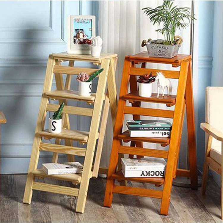 CNZXCO Step Stools for Adults Foldable Folding Ladder 4-Tier Ladder Shelf Bookcase Leaning Home Office Free Standing Wooden Frame Decor Bookshelf Storage Flower Shelf Display Shelf