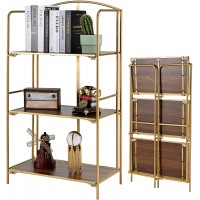 Crofy No Assembly Folding Bookshelf 3 Tier Bookcase Premium Metal Shelves for Storage Vintage Bookshelf for Office Organization and Storage 42.13" H x 22.44" W x 12.6" D Gold 3 Tier