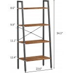 CubiCubi Ladder Shelf 4-Tier Bookshelf with Hooks Storage Rack Shelves Plant Flower Stand Multipurpose Organizer Rack Industrial Metal Frame Furniture Fir