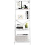 Custpromo 4-Tier Ladder Shelf，Free Standing Leaning Bookshelf Space-Saving Storage Rack Shelves Plant Flower Pot Stand,Home Office Furniture White