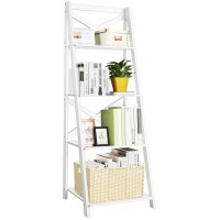Custpromo 4-Tier Ladder Shelf，Free Standing Leaning Bookshelf Space-Saving Storage Rack Shelves Plant Flower Pot Stand,Home Office Furniture White