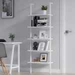 FAMAPY Ladder Shelf Leaning Shelf 5-Tier Bookshelf Against The Wall Utility Ladder Shelf Rack for Home Decor White 23.6”W x 5.9”D x 72.5”H