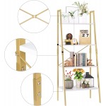 FINETONES Bookshelf 4 Tier Wood Bookcase with Metal Frame Open Display Storage Ladder Shelf Plant Flower Stand Storage Rack for Home Office White Gold