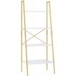 FINETONES Bookshelf 4 Tier Wood Bookcase with Metal Frame Open Display Storage Ladder Shelf Plant Flower Stand Storage Rack for Home Office White Gold