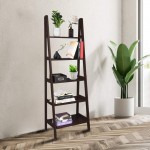 GBNIJ Ladder Shelf 5-Tier Multifunctional Modern Wood Plant Flower Book Display Shelf Home Office Storage Rack Leaning Ladder Wall Shelf Brown Color,Smooth Sturdy and Beautiful