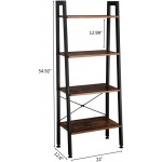 Goujxcy Industrial Ladder Shelf 4 Tier Wooden Organizer Shelves Metal Frame Bookshelf Plant Holder Stand Utility Shelf Accent Furniture for Bedroom Living Room Home Office