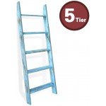 Honest Blanket Ladder Wooden Decorative Rustic Blanket Ladder,Farmhouse Blanket Holder Rack Wall Leaning Ladders Ladder Shelf Stand,Blue
