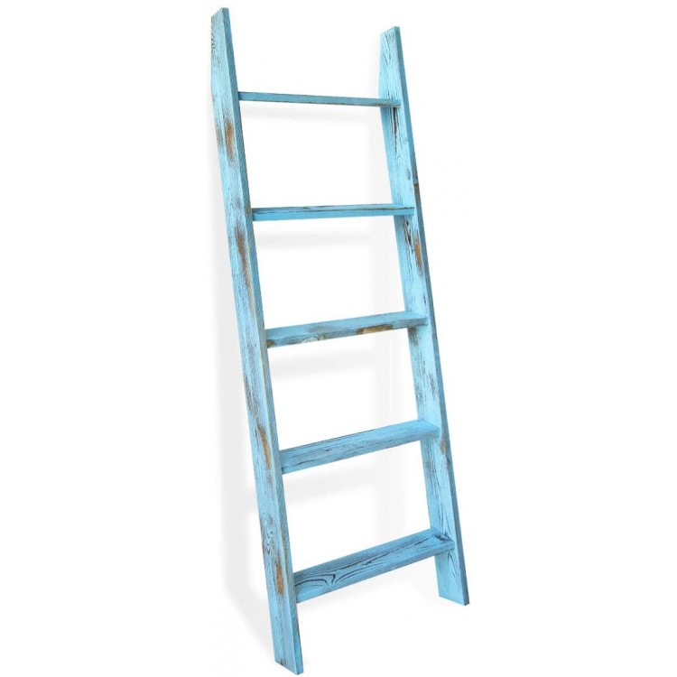Honest Blanket Ladder Wooden Decorative Rustic Blanket Ladder,Farmhouse Blanket Holder Rack Wall Leaning Ladders Ladder Shelf Stand,Blue