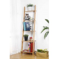 HYNAWIN Ladder Shelf 5-Tier Bookshelf –Bamboo Storage Rack Shelves Wall Leaning Shelf Unit,FreeStanding Plant Flower Stand Corner Display Bookcase for Living Room Bathroom Kitchen Office65in