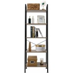 Industrial Ladder Shelf 5-Tier Bookshelf Rustic Wood and Metal Standing Storage Rack for Living Room Office Study Hallway Gray
