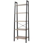 Industrial Ladder Shelf 5-Tier Bookshelf Rustic Wood and Metal Standing Storage Rack for Living Room Office Study Hallway Gray