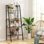 Industrial Ladder Shelves 4-Tier Bookshelf with Metal Frame Standing Organizer Shelf for Bathroom Living Room Office,Rustic Brown
